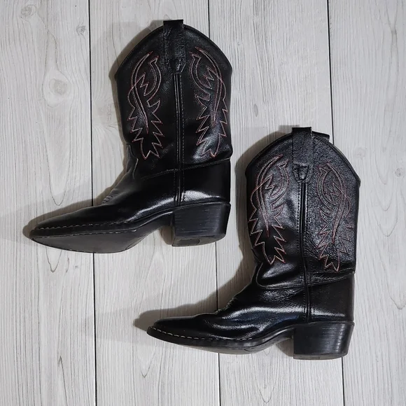 Black Western Cowboy Boots with Red Stitching Kids Size 3 - Picture 3 of 13